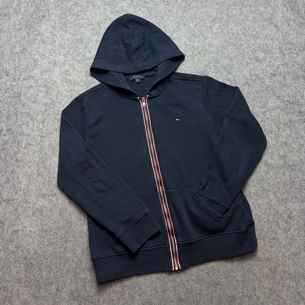 Tommy Hilfiger Hoodie Mens Small Blue Full Zip Fleece Logo Sweatshirt Casual